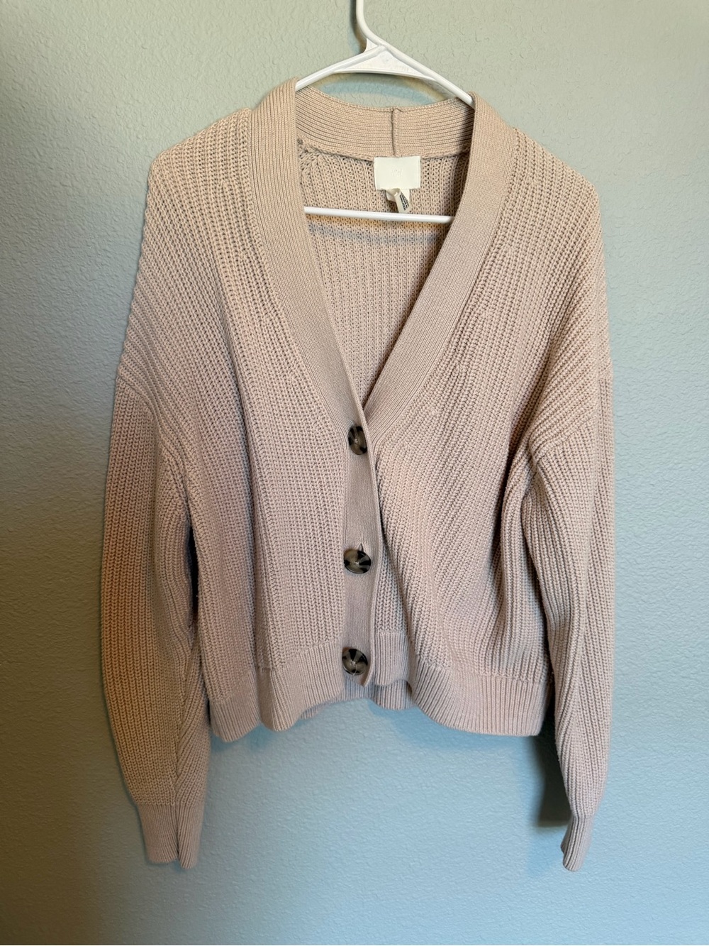 H&M Tan Ribbed V-Neck Knit Button Front Cardigan